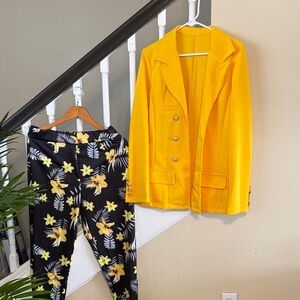SHEIN Yellow Blazer and Black Floral Pantsuit